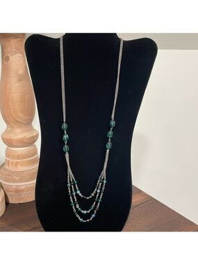 Green and black beaded multi layer necklace